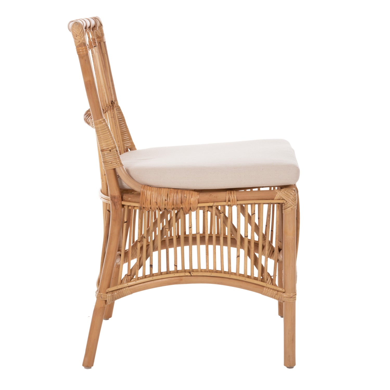 Ратанов стол Талин с естествен ратан и възглавница в бяло, 53x58x91см