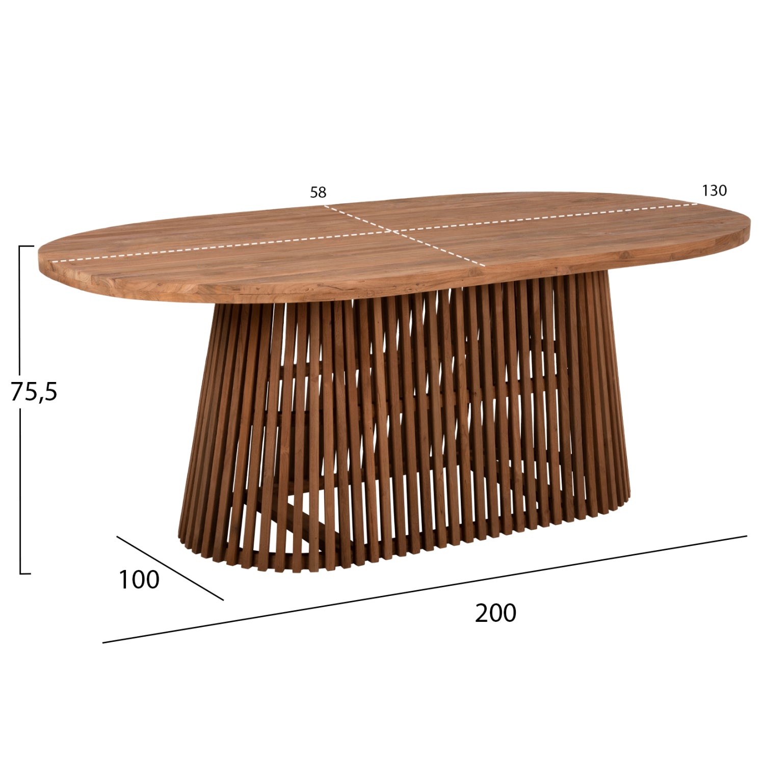 Трапезна маса REMIK тиково дърво натурал 100x200x75.5см.плот 4см.