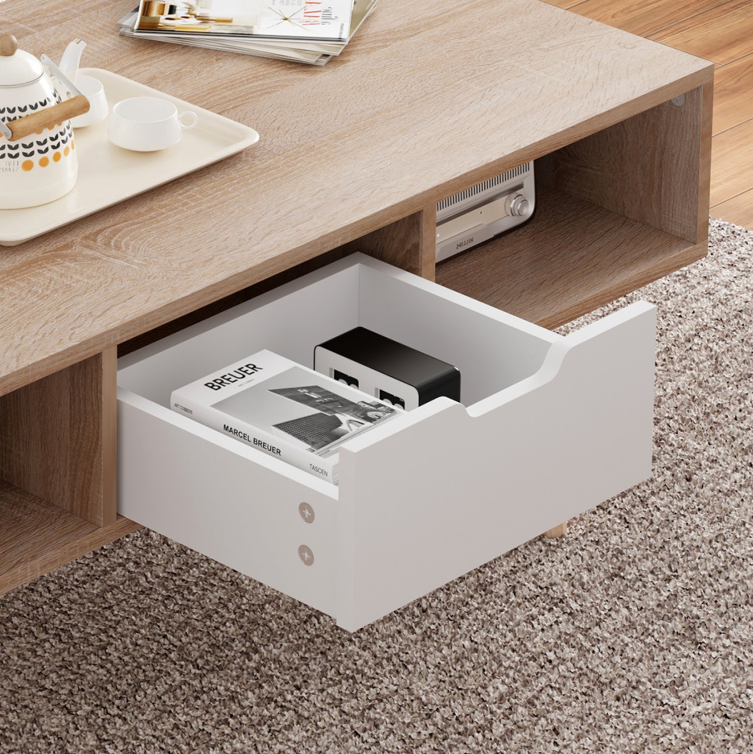 Маса холна Krener меламин сонома-бяла-масивни борови крака 104x50x42см