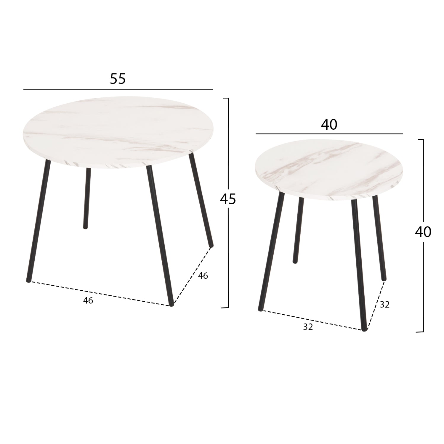 Комплект холни маси 2 бр CUPPER  бял-черен цвят