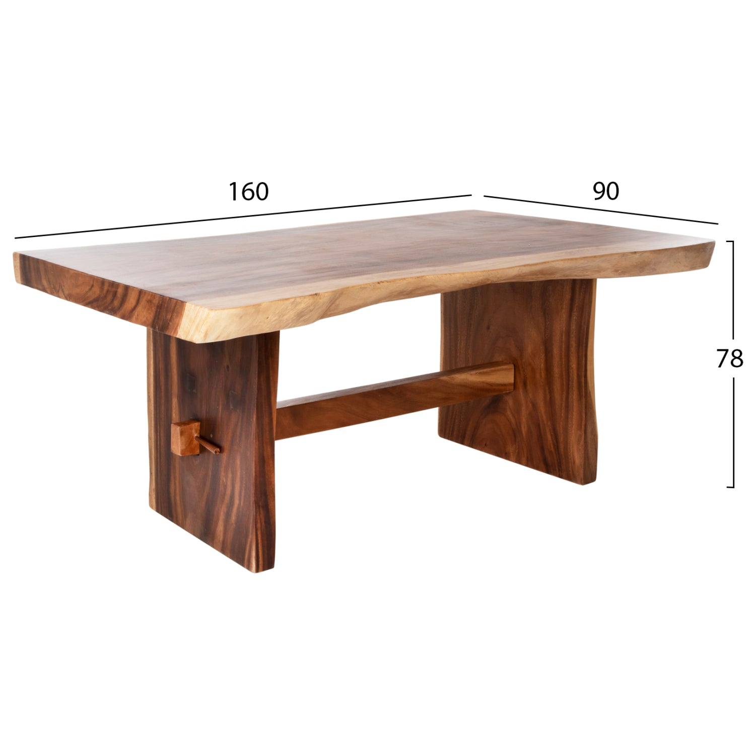 Трапезна маса ULYSES масивна дървесина suar натурален плот 9см 160x90x78см