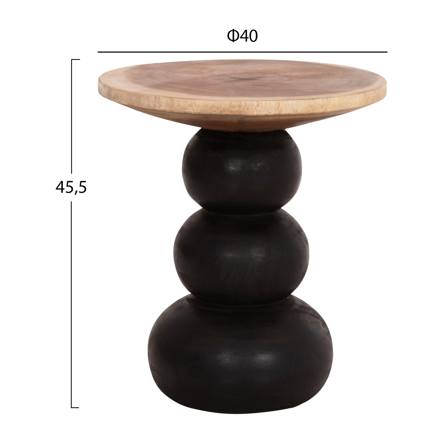 Кръгла странична маса JACKY suar естествено дърво и черно φ40x45.5hсм.