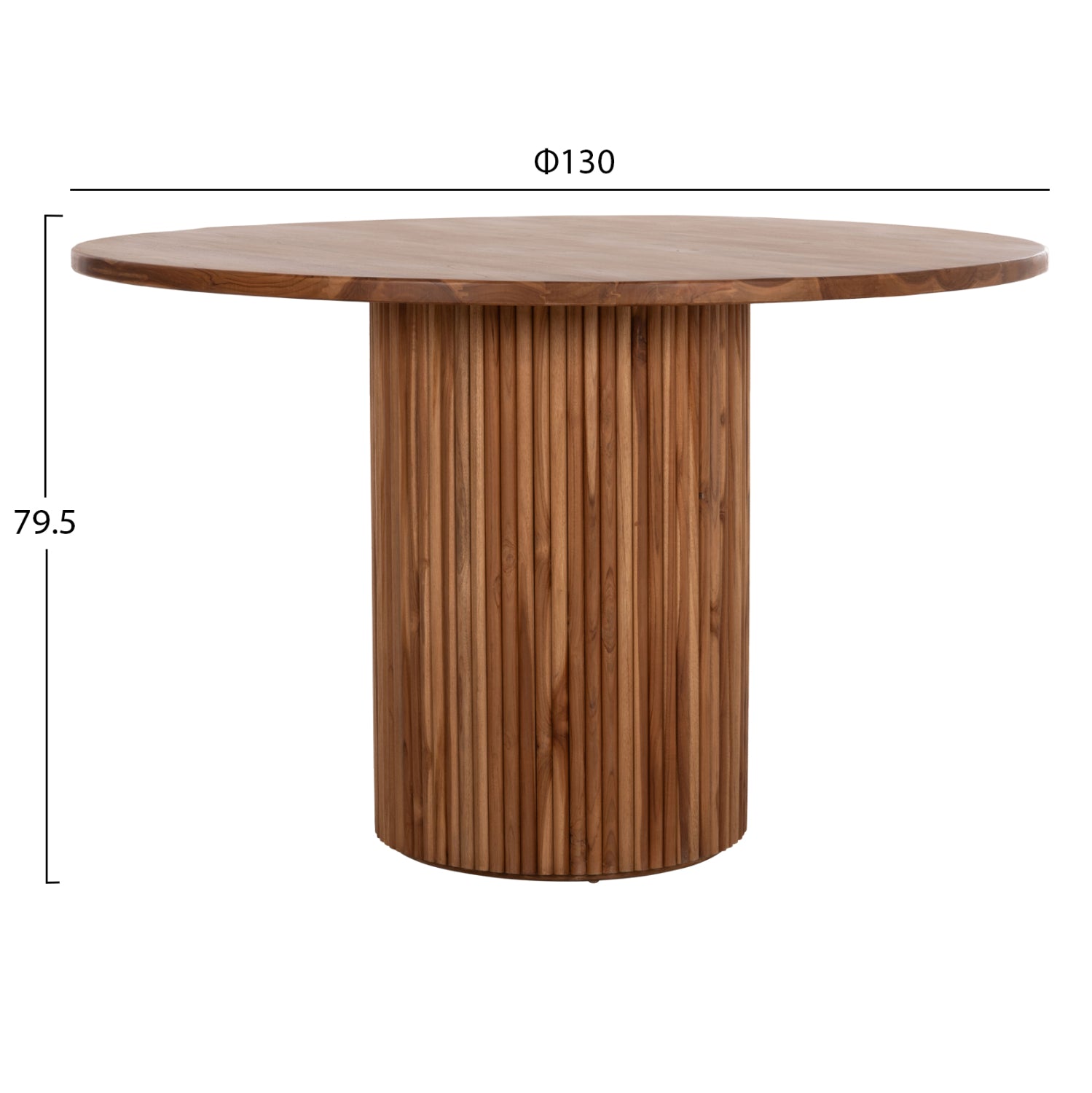 Кръгла трапезна маса RODER тиково дърво - 3 см. дебелина на повърхността - φ130x79.5cm
