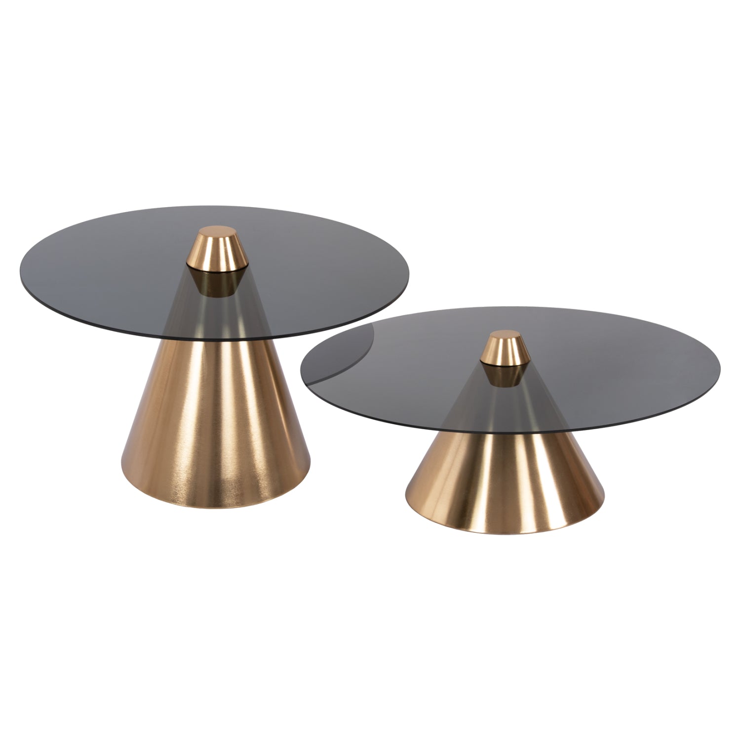 Комплект холни маси 2 бр REBEN златист метал-стъкло черен цвят Φ80 и Φ60 см