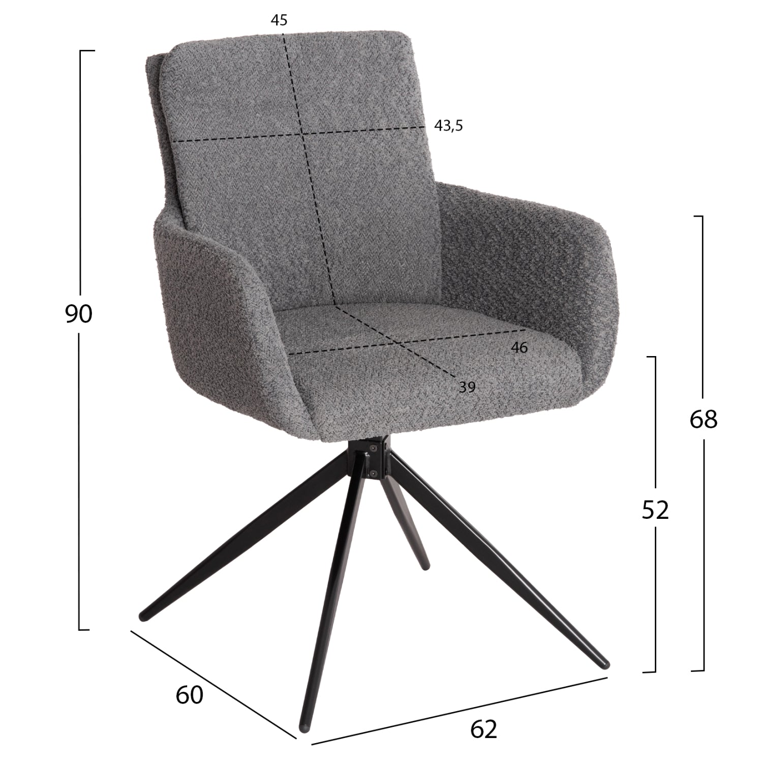 Въртящ се стол Баланс букле сив цвят  62x60x90