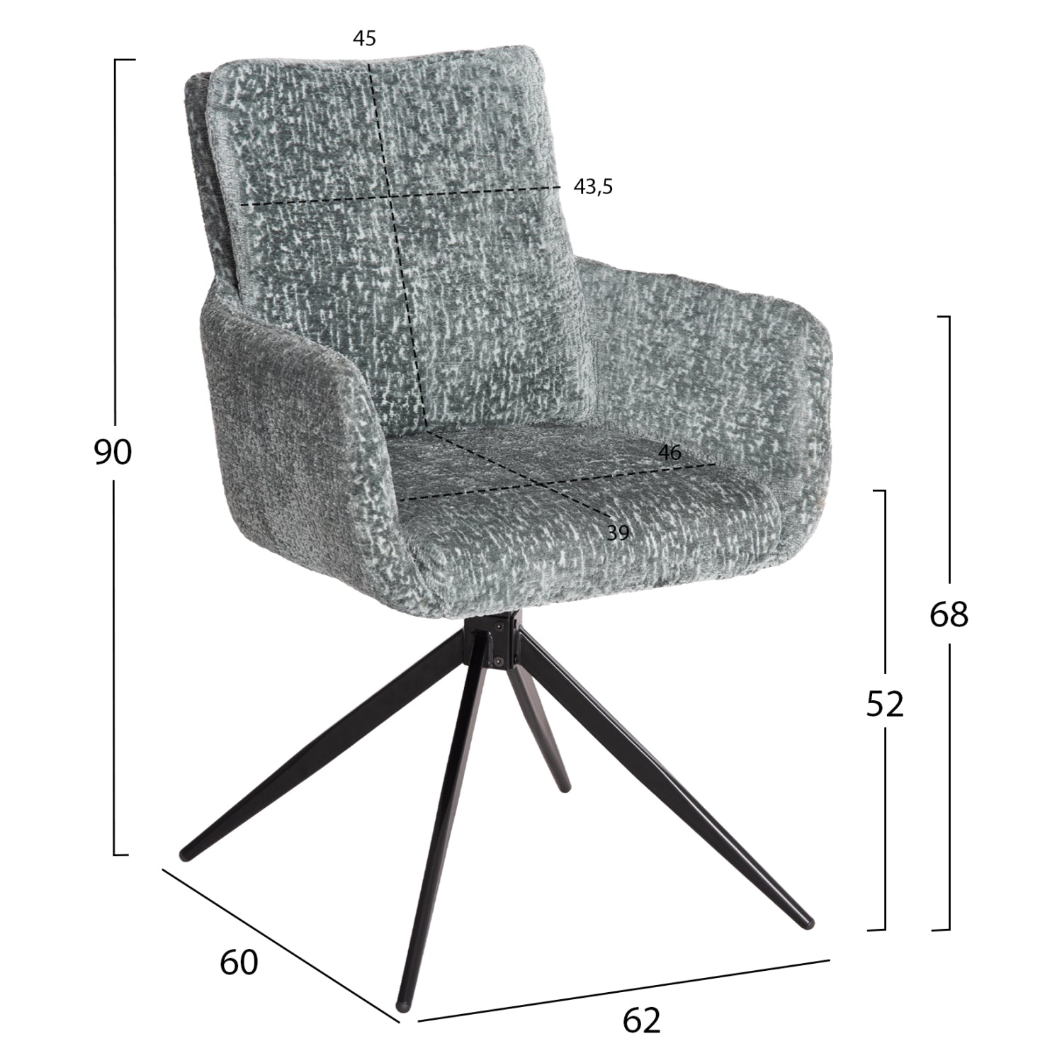 Въртящ стол Баланс букле цвят мента 62x60x90