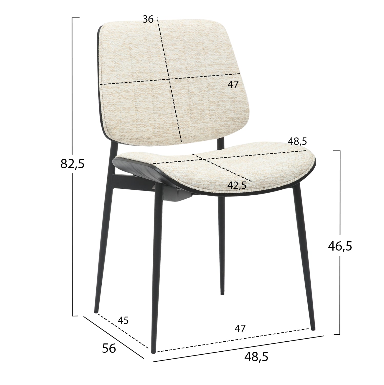 Трапезен стол CONTI екрю-черен цвят  48.5x56x82.5cм