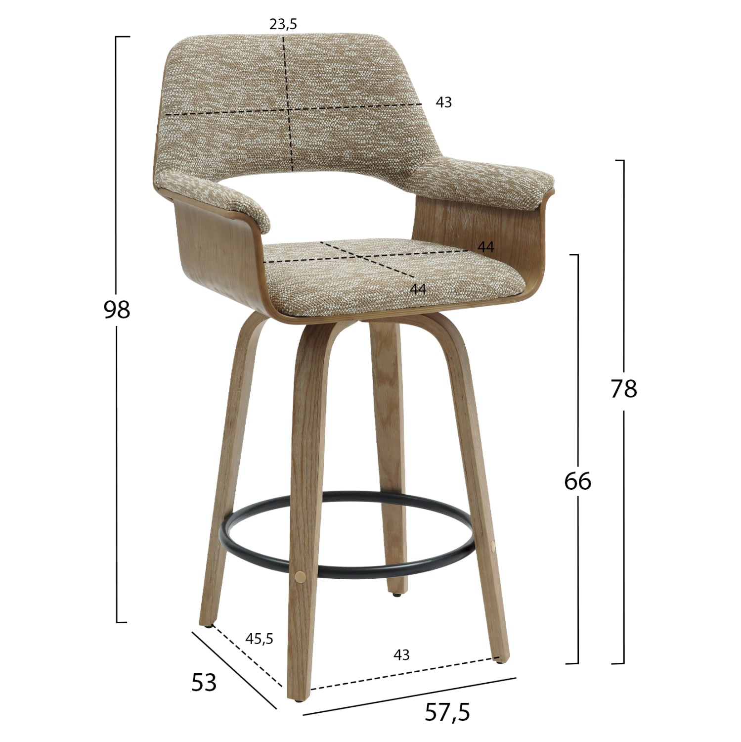 Бар стол CLIPP бежов цвят  57.5x53x98Yсм