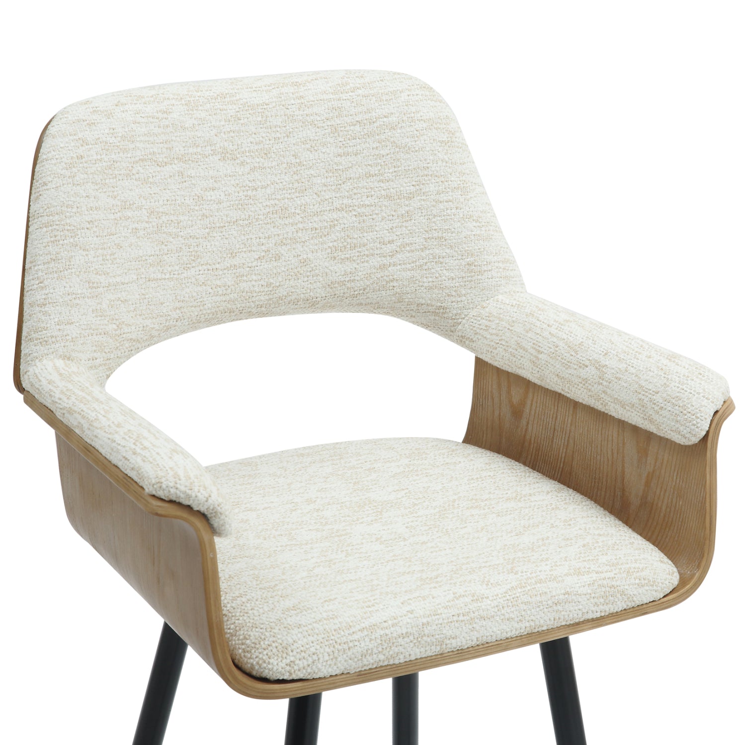 Бар стол Месу с черни метални крака и плат в цвят екрю, 57.5x53x98см