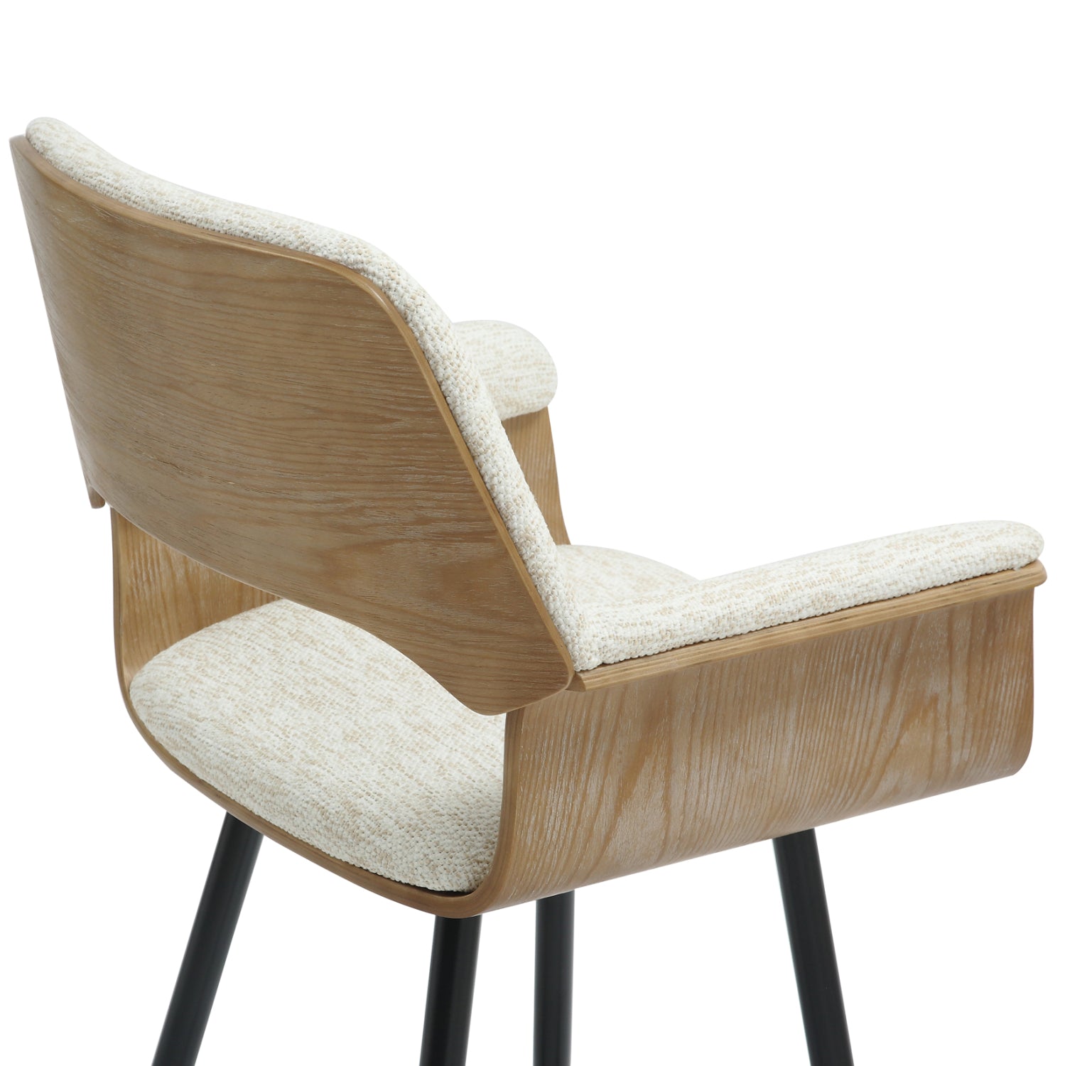 Бар стол Месу с черни метални крака и плат в цвят екрю, 57.5x53x98см