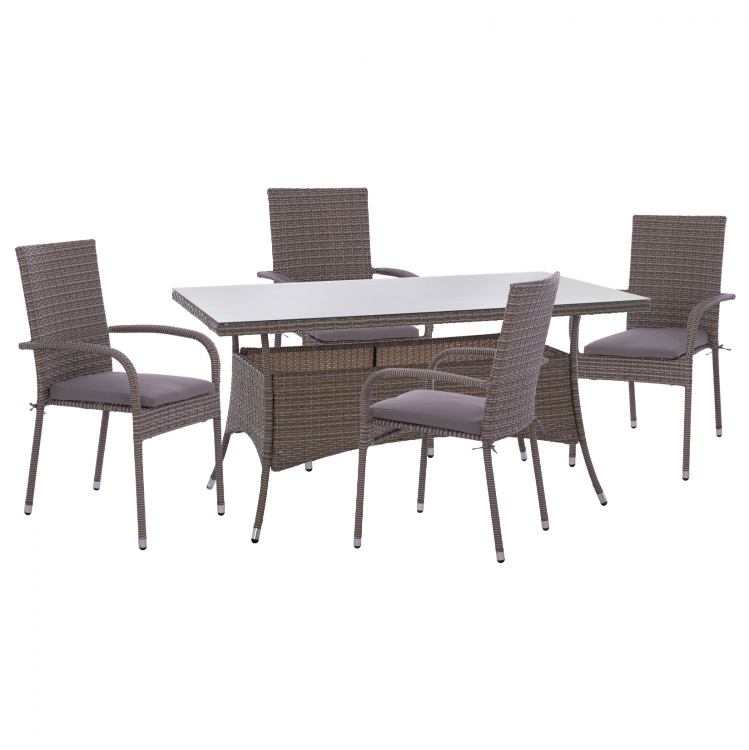 Комплект за хранене от 5 части, маса 150x90 и фотьойли от ратан, сив КГ1171301