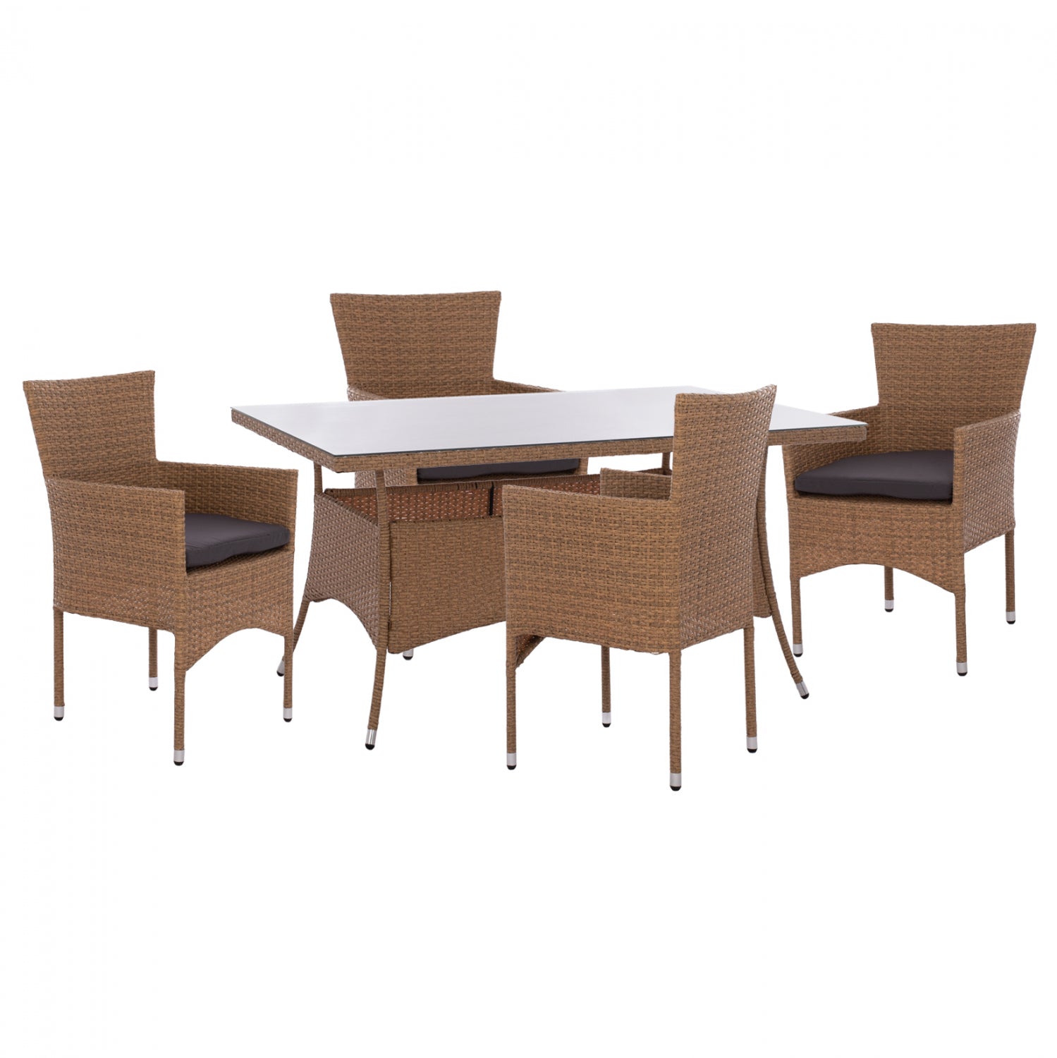 Комплект за хранене от 5 части, маса 150x90 и фотьойли от ратан, бежово-кафяво КГ11714.02