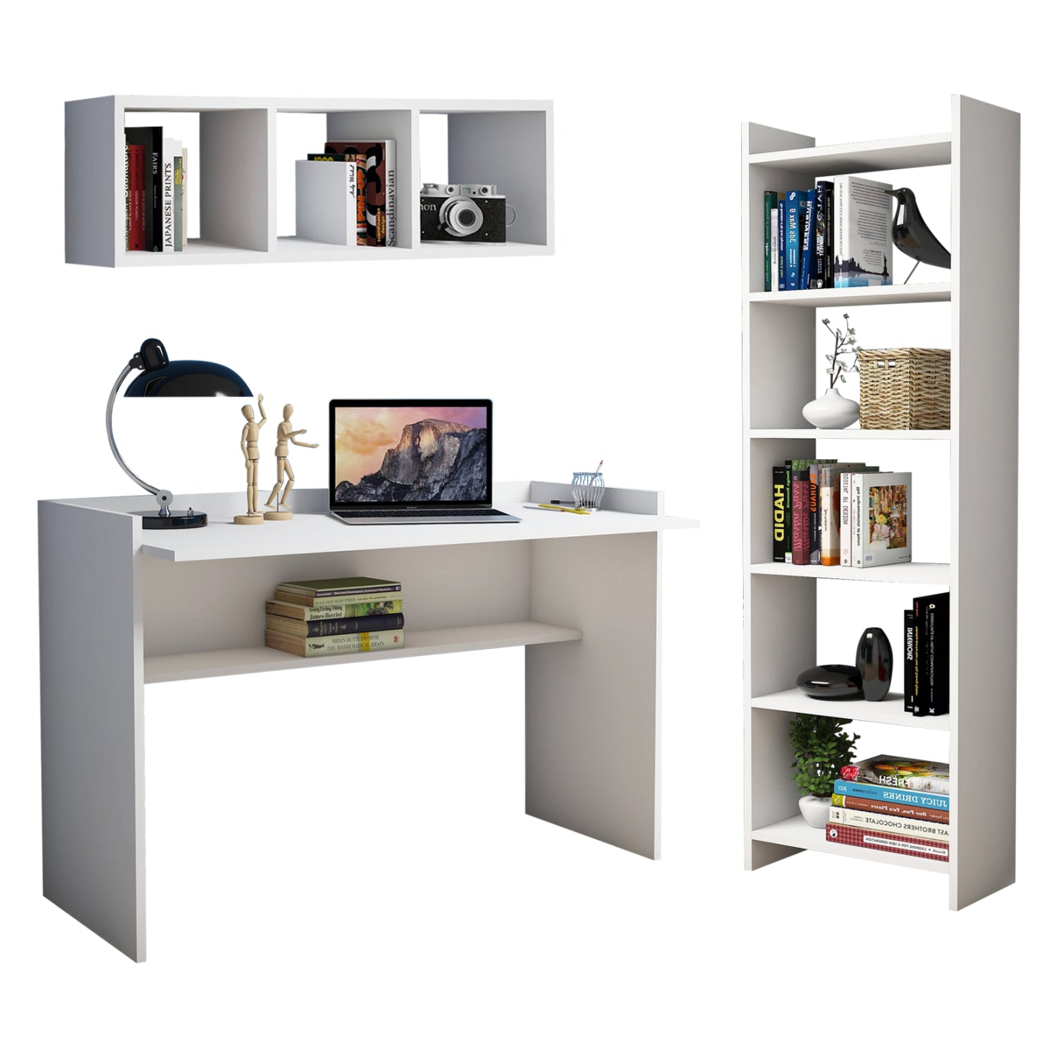 Офис комплект от 3 части КГ1177611 меламин в бял цвят