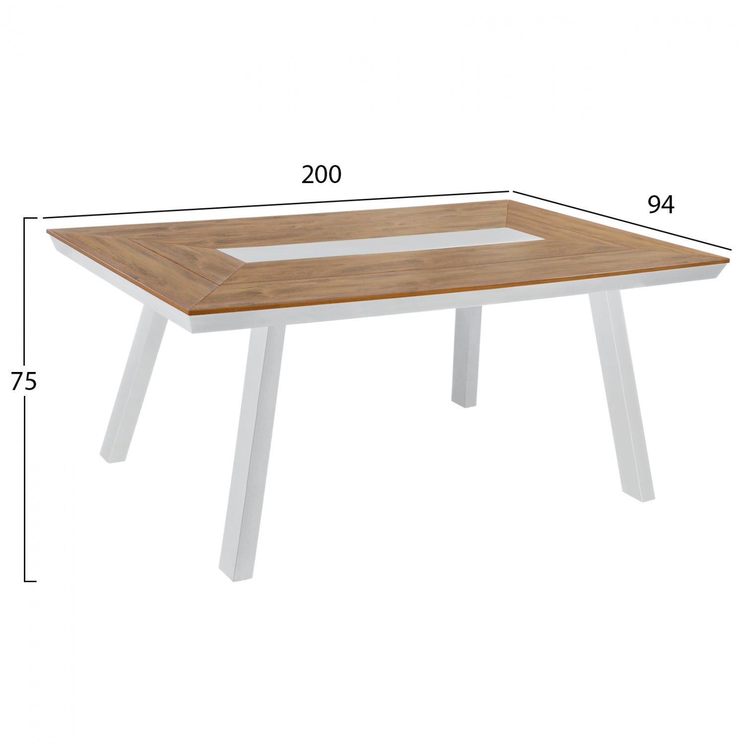 Комплект за хранене 7 части с маса от полидърво 200x94 и бели фотьойли КГ11425
