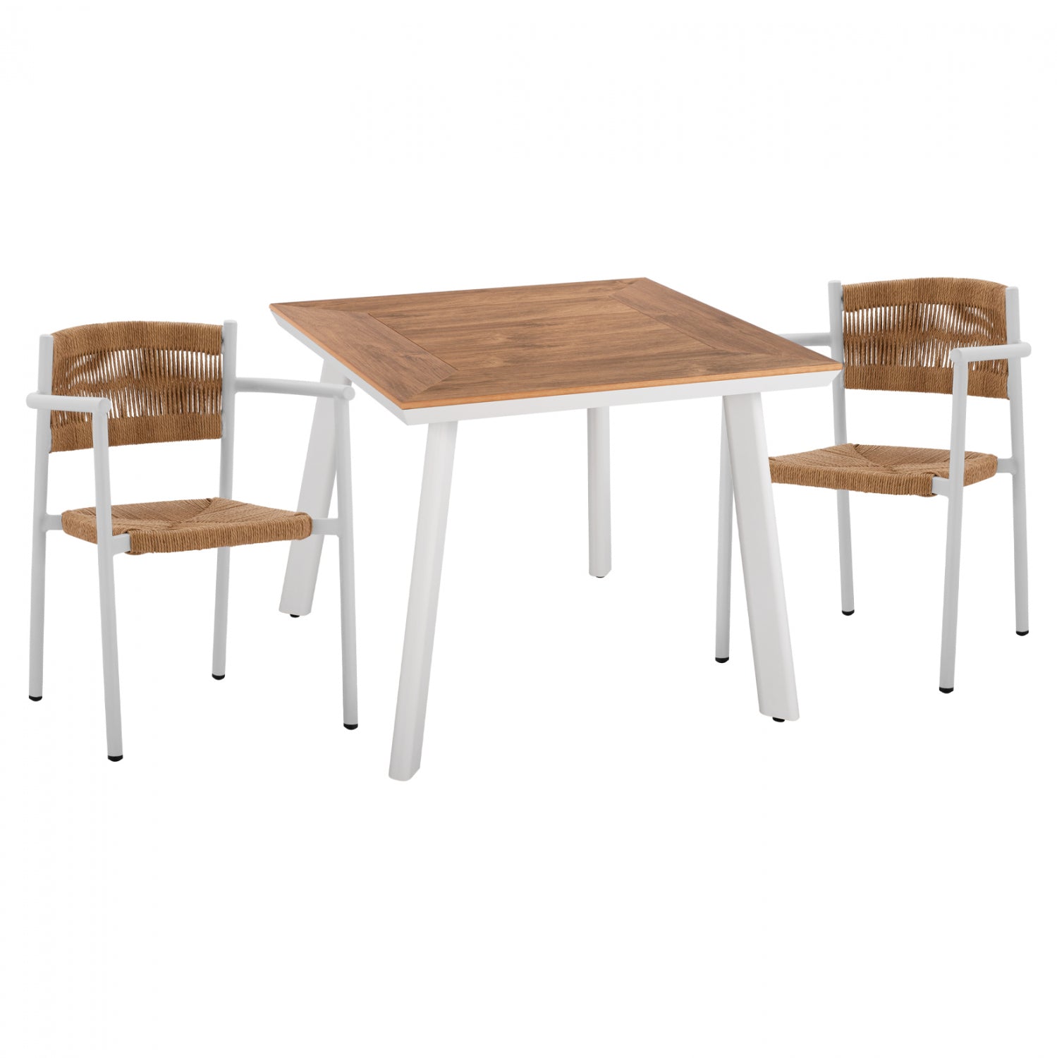 Комплект за хранене от 3 части, алуминиева маса 80x80 и бели фотьойли КГ11441