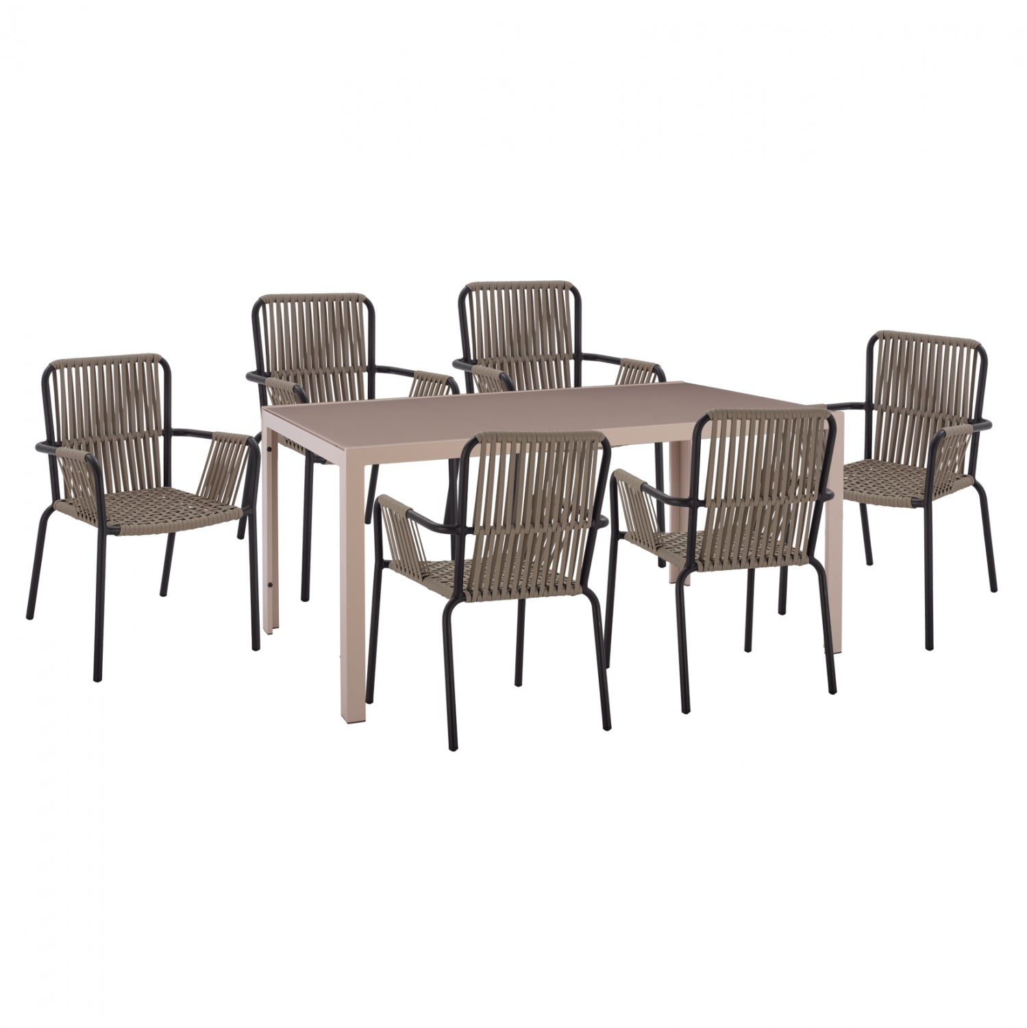 Комплект за хранене от 7 части, маса за капучино 150x90 и фотьойли в цвят въглен с въже КГ11501