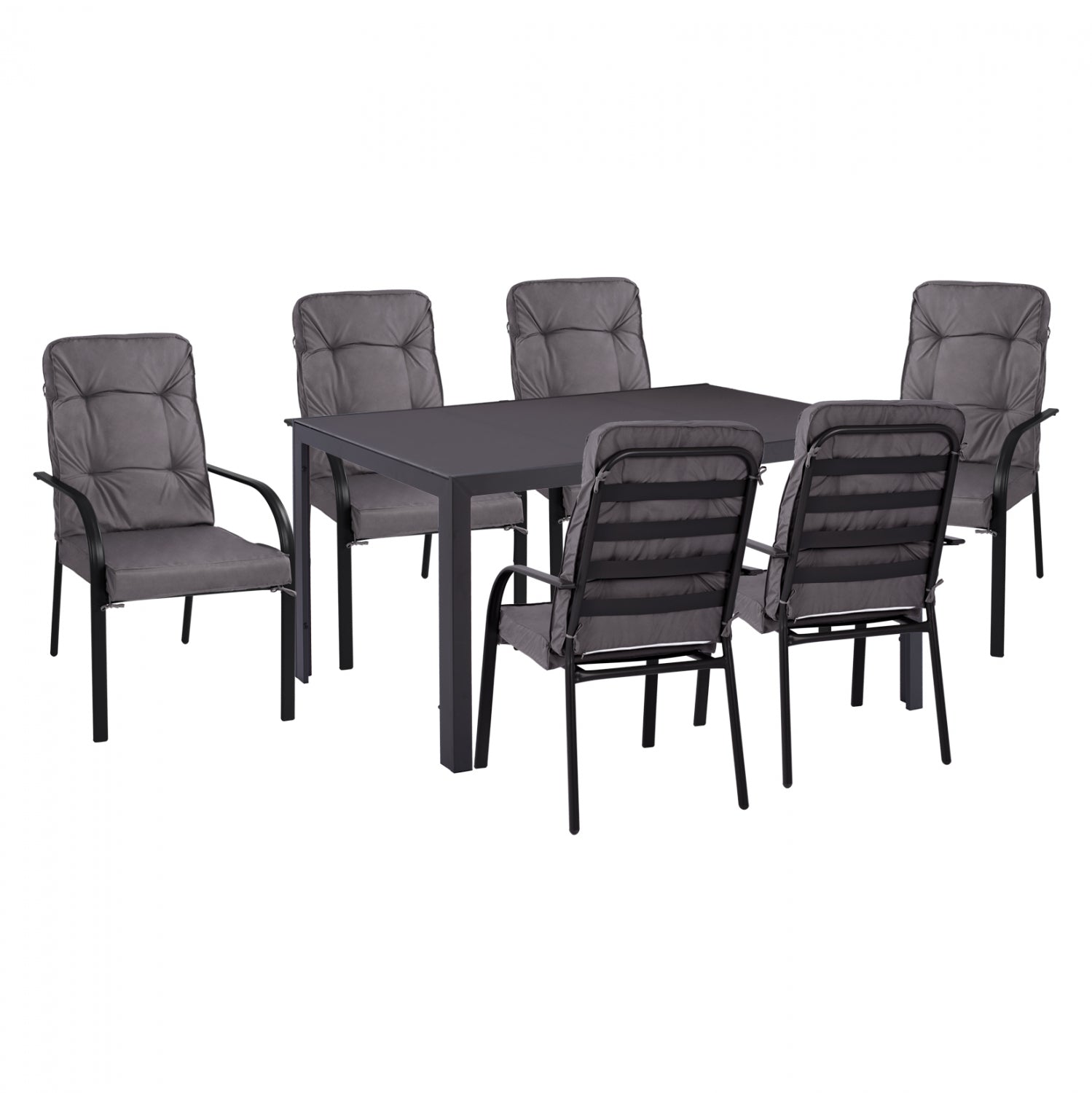Комплект за трапезария 7 части сива маса 150x90 и столове със сива възглавница КГ1152101