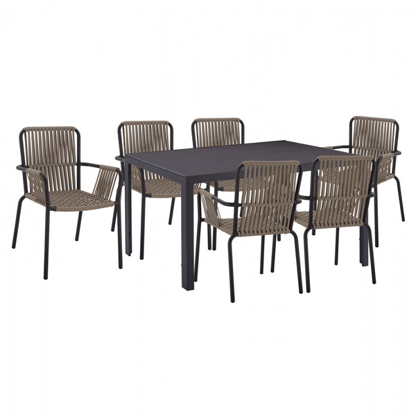 Комплект за трапезария 7 части сива маса 150x90 и столове с въже КГ1152501