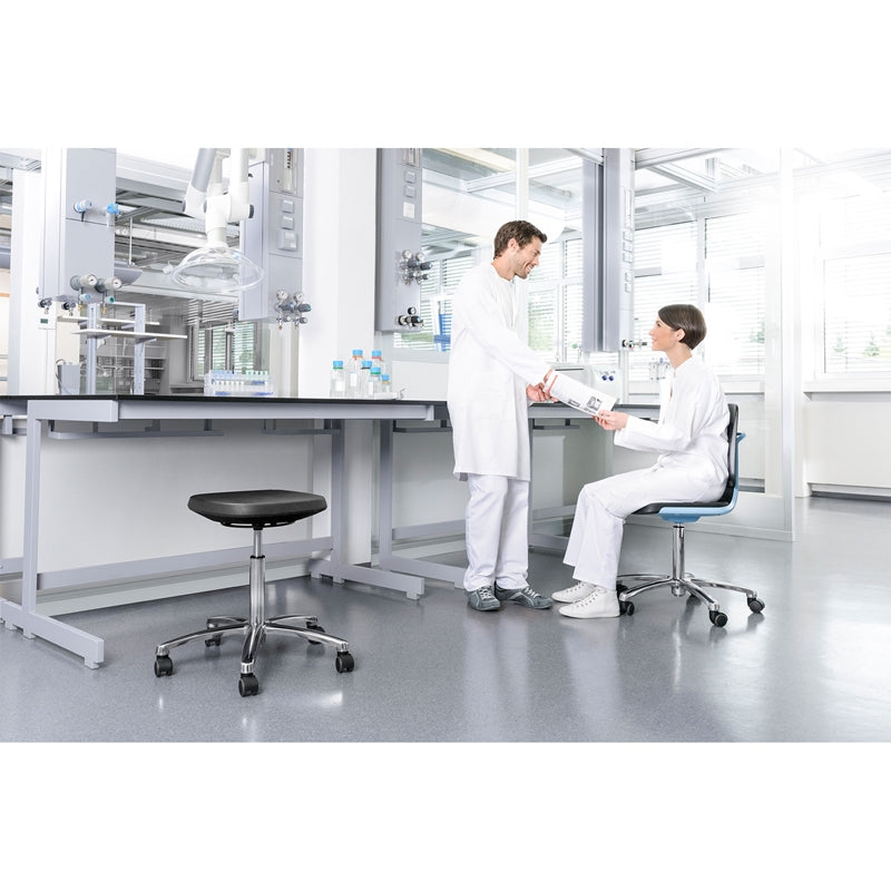 Лабораторен работен стол Bimos Labsit 9125, висок, до 120 kg, черен и син