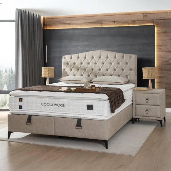 Тапицирана спалня с матрак COOL WOOL 160 x 200 - бежов 3