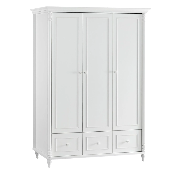 Трикрилен детски гардероб с чекмеджета NIL - бял