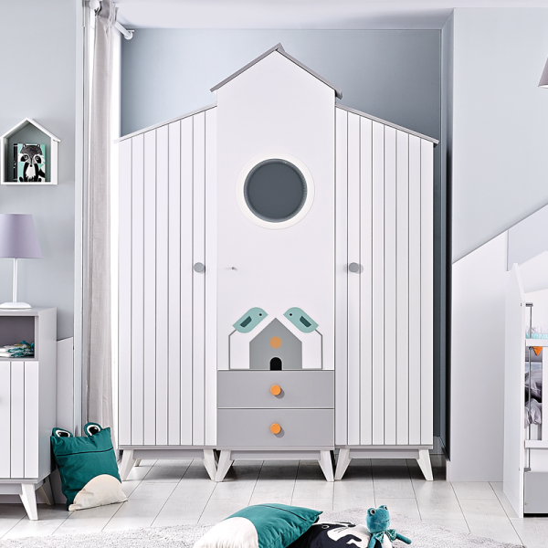 Трикрилен детски гардероб BIRD HOUSE