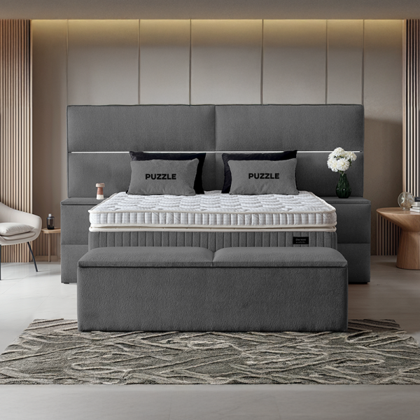 Тапицирана спалня с матрак PUZZLE 180 х 200 - сив 16