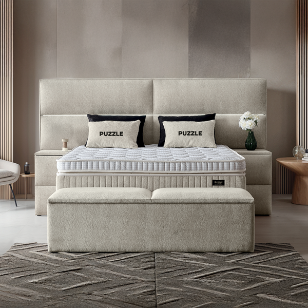Тапицирана спалня с матрак PUZZLE 160 x 200 - крем 01