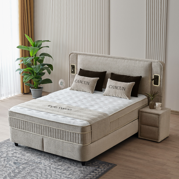 Тапицирана спалня с матрак CANCUN 180 x 200 - бежов 04