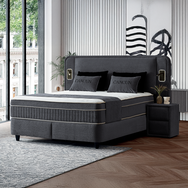 Тапицирана спалня с матрак CANCUN 160 x 200 - сив 18
