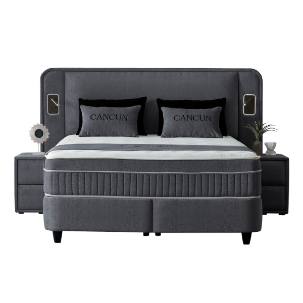 Тапицирана спалня с матрак CANCUN 160 x 200 - сив 18