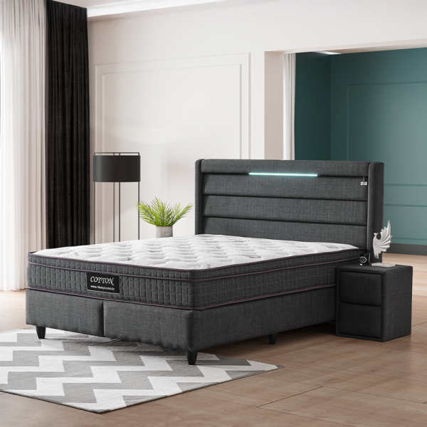 Тапицирана спалня с матрак COTTON 140 x 200 - графит 501