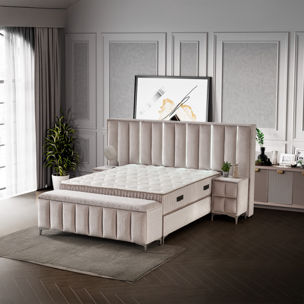 Тапицирана спалня с матрак MOONLIGHT 160 x 200 - бежов 03