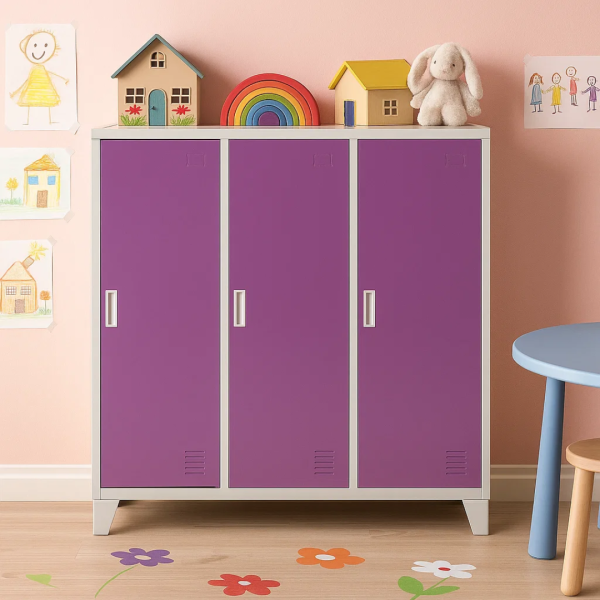 Метален шкаф Carmen CR-1605-3 JZ - сив / светлолилав