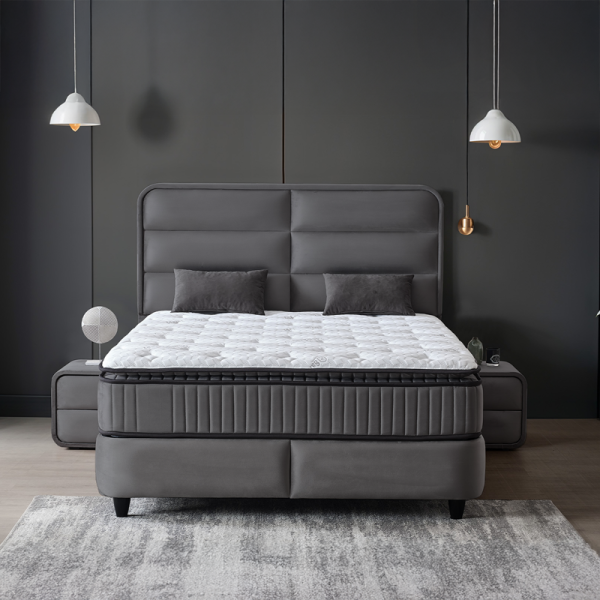 Тапицирана спалня с матрак FALLONE 140 x 200 - тъмно сив 32