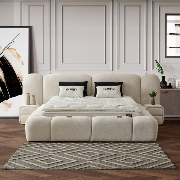 Тапицирана спалня с матрак BUMBY 160 x 200 - бял 01