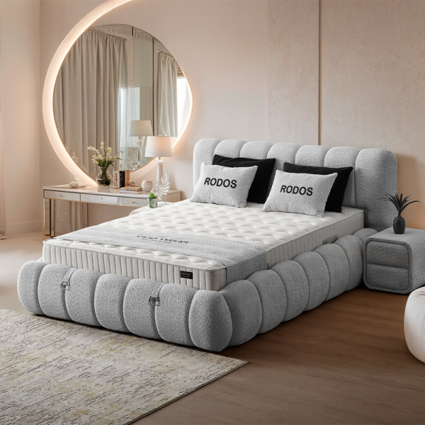 Тапицирана спалня с матрак RODOS 140 х 200 - светлосив 326