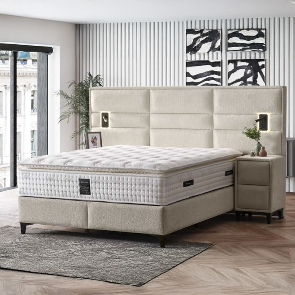 Тапицирана спалня с матрак MATHILDA 160 x 200 - бежов 01