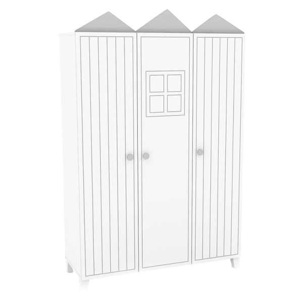Трикрилен детски гардероб MIAMI - бял
