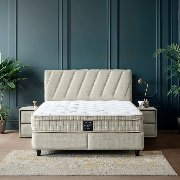 Тапицирана спалня с матрак SIESTA 180 x 200 - крем 01