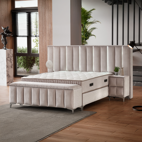 Тапицирана спалня с матрак MOONLIGHT 180 x 200 - бежов 03