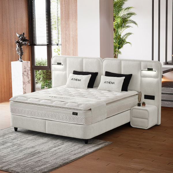Тапицирана спалня с матрак ATHENA 180 х 200 - слонова кост SY