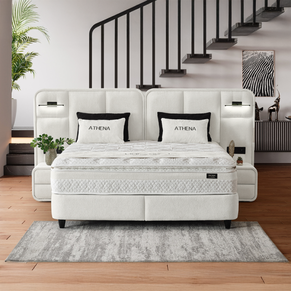 Тапицирана спалня с матрак ATHENA 180 х 200 - слонова кост SY