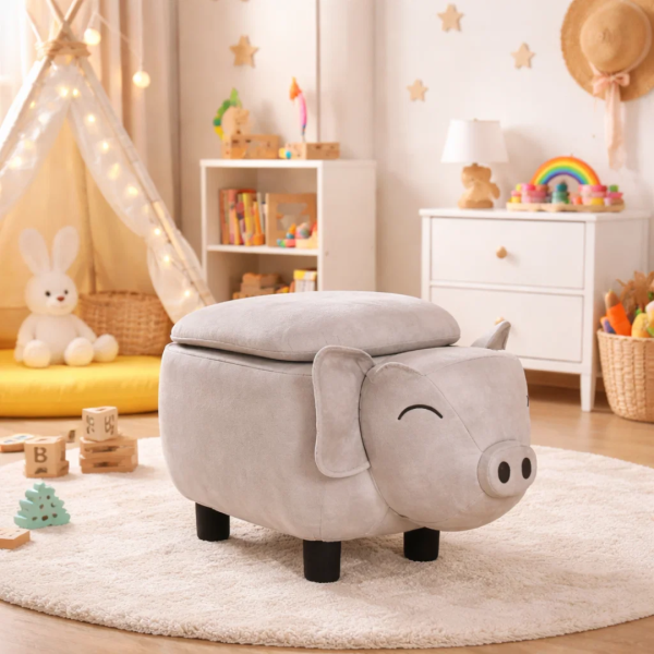 Детска табуретка с ракла - сиво прасе