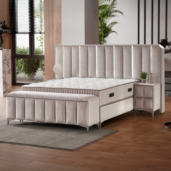 Тапицирана пейка с ракла за спалня MOONLIGHT 160 х 200 - бежов 03