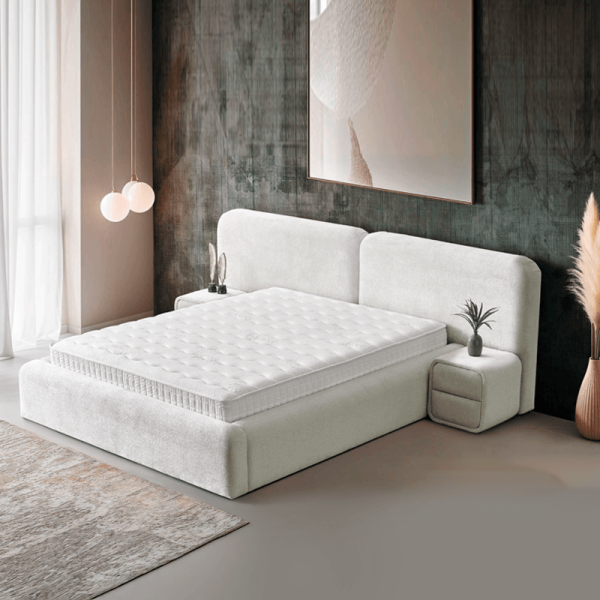 Тапицирана спалня с матрак MYKONOS 180 х 200 - слонова кост SY