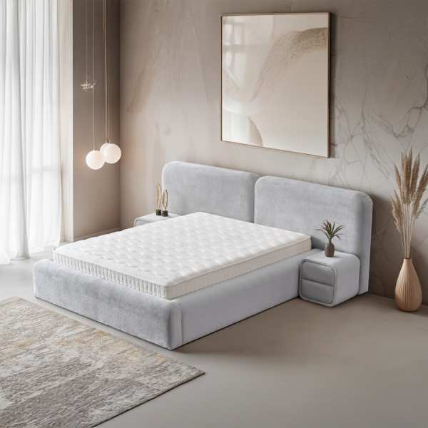 Тапицирана спалня с матрак MYKONOS 160 х 200 - сребърен AN