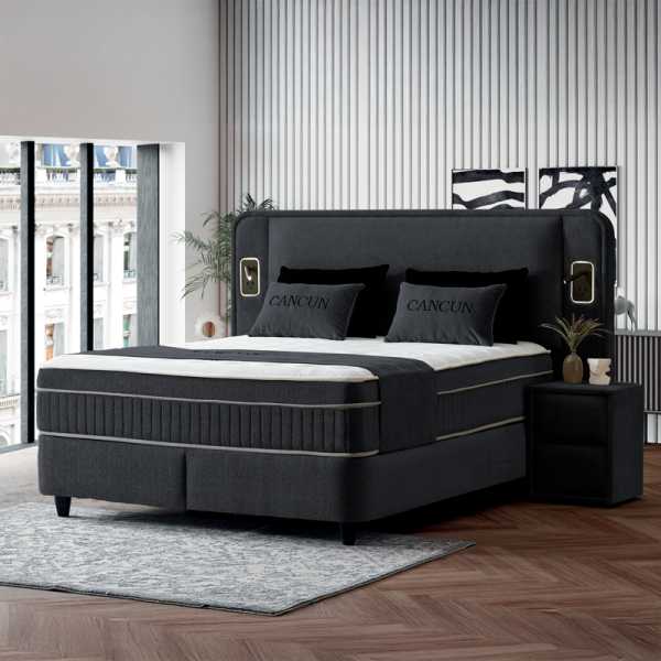 Тапицирана спалня с матрак CANCUN 180 x 200 - черен