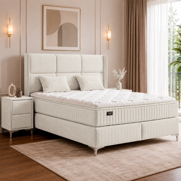 Тапицирана спалня с матрак BELLA 160 x 200 - бежов 02