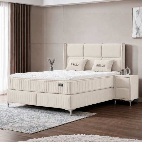 Тапицирана спалня с матрак BELLA 160 x 200 - бежов 02